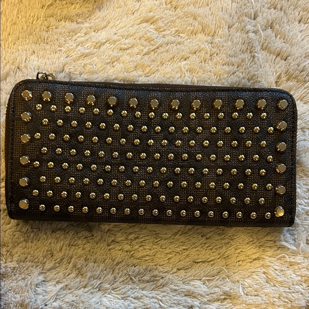 Signature Michael Kors Brown Canvas Gold Studded Wallet